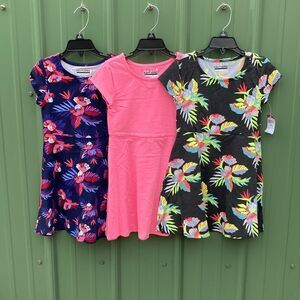 LITTLE GIRLS COTTON Tropical Print & Pink Pullover Dress 3-Piece Bundle Size 6X